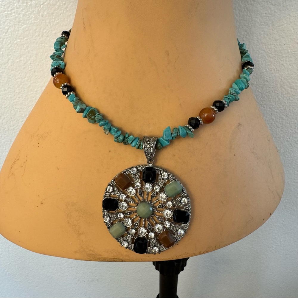 Vintage Turquoise and Black Beaded Necklace